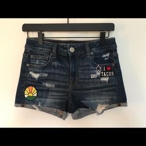 American Eagle High-Rise Jean Shorts with Patches
